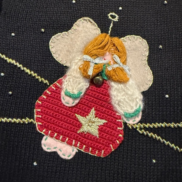 Vtg Bobbie Brooks Ladies Size Lg Christmas Sweater Vest Angels Gold Christmas - Picture 4 of 6